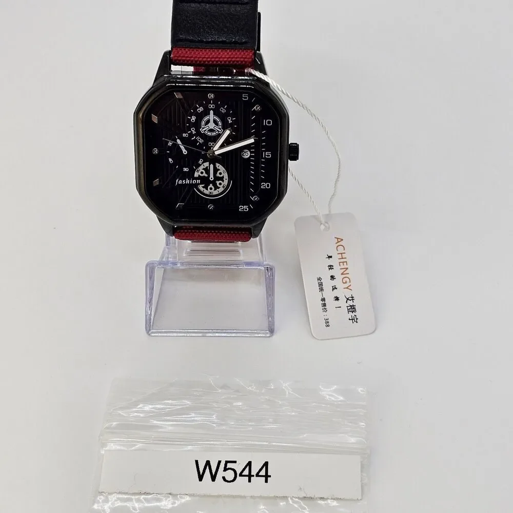 Men's Minimalist Watch 42MM Black Dial Date Indicator Black Red Canvas Bands‎